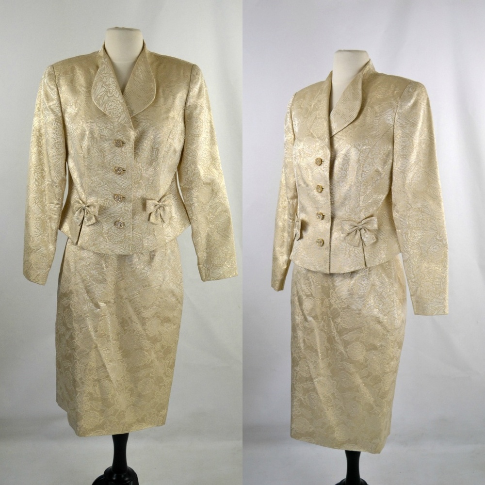 1980s Gold Lame Metallic Brocade Fitted Suit